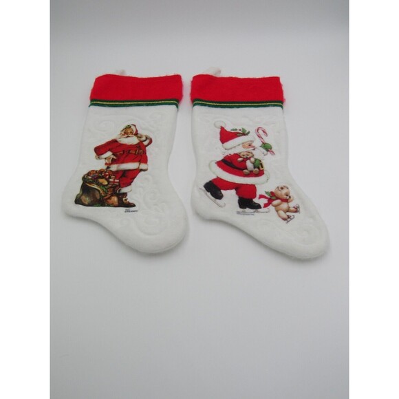 Retro 1970s Set of 2 Vintage Felt Christmas Stockings Santa Holiday Morehead - Picture 3 of 12